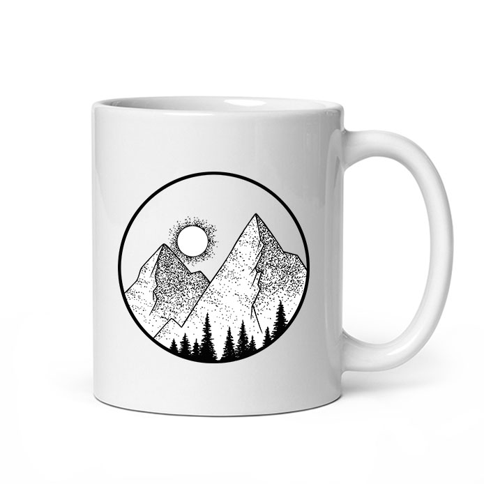 Un dessin de montagne sur ce mug passion